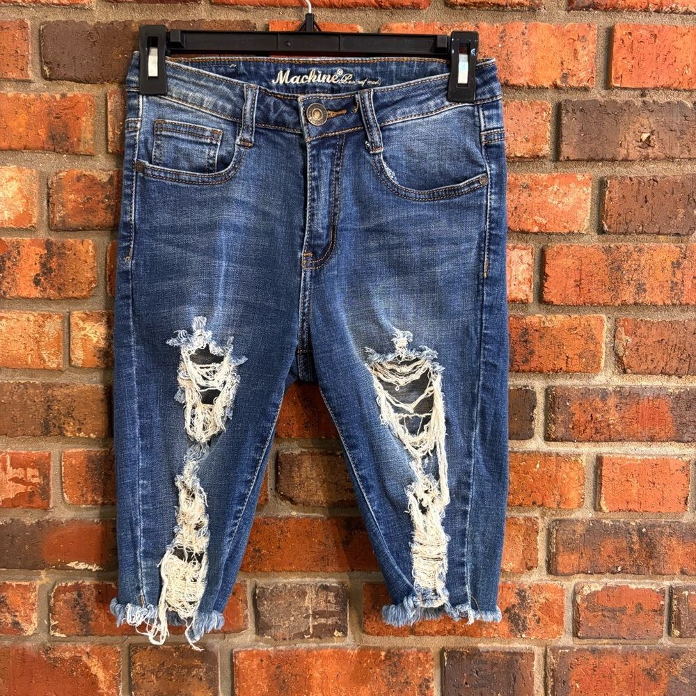 Machine Jeans womens Nouvelle Mode distressed skinny denim shorts blue 26